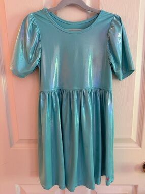 Pink Chicken Iridescent Teal Puff Sleeve Dress